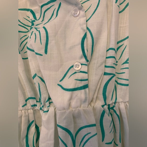Vtg 70s White and Teal Button Up Dress - Picture 5 of 7